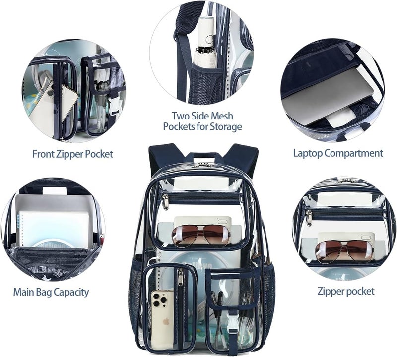 Cusangel Clear Blue Backpack for School, Heavy Duty Backpack for Men,transparent BookBag,16inch TPU Large Capacity See Through plastic bag for Sport Events,Travel,Work - Image 4